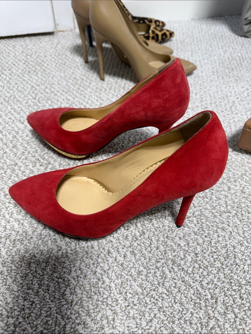 Charlotte Olympia Red Suede Pointed-Toe Pumps